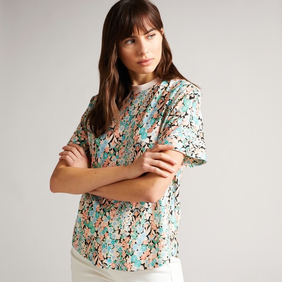 New With Tags Ted Baker London Womens Domela Linen Printed Tee Multiple Sizes - Picture 3 of 7